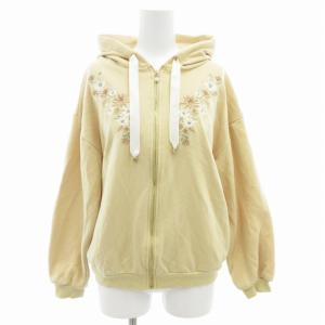 花刺繍ジップアップパーカー フーディー フード裏レース M 黄 イエロー /GV