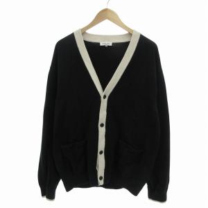 ニット カーディガン 厚手 バイカラー XL 黒 ブラック ベージュ /FF