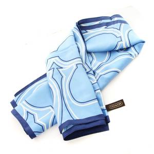 COACH スカーフ ストール バンダナ シグネチャー シルク 青 /MM MT