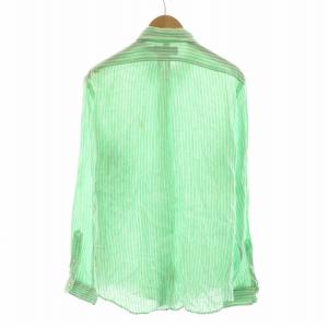 RALPH LAUREN ボタンダウンシャツ ストライプ 長袖 ポニー 麻 リネン100％ L グリーン ホワイト KKWS027362