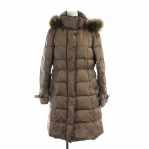 ダウンコート ロング ジップアップ ラクーンファー ノバチェック 40 ブラウン