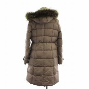 BURBERRY LONDON ダウンコート ロング ジップアップ ラクーンファー ノバチェック 40 ブラウン