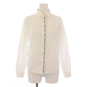 シャツ ブラウス 長袖 ロゴ刺繍 ノバチェック 38 白 FE539-101 /BMMT