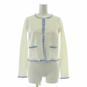 ニットカーディガン 長袖 クルーネック 薄手 ストレッチ 38 白 ホワイト 水色 ライトブルー タグ付き