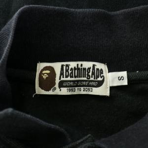 A BATHING APE ポロシャツ 半袖 レギュラーカラー ハーフボタン ロゴ 刺繍 鹿の子 S 黒 ブラック /BB MA MT