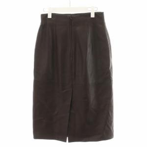 Max Mara 白タグ タイトスカート ロング レザー 42 茶 ブラウン /AN36 MT
