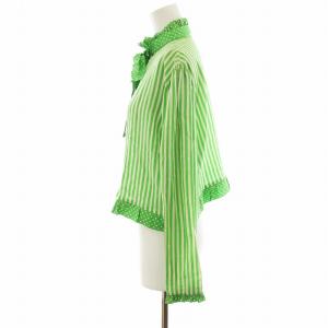 Christian Dior シャツ ブラウス 長袖 ボーダー柄 水玉模様 フリル シルク 絹 M 緑 グリーン 白 ホワイト /AN30