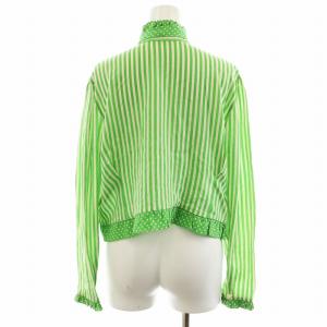 Christian Dior シャツ ブラウス 長袖 ボーダー柄 水玉模様 フリル シルク 絹 M 緑 グリーン 白 ホワイト /AN30