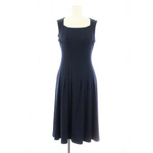 GDPTJ-98330 ワンピース フレア ミモレ ロング ノースリーブ スクエアネック M 紺 ネイビー