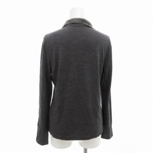 SCAPA 美品 ニットポロシャツ レース デザインボタン ウール 長袖 40 ダークグレー /FF