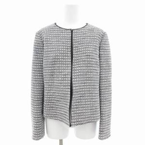 カラミツイード ノーカラージャケット 40 白 ホワイト 黒 ブラック JKWMKS0004 /GV