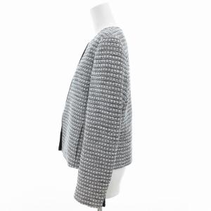 自由区 カラミツイード ノーカラージャケット 40 白 ホワイト 黒 ブラック JKWMKS0004 /GV