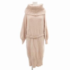 ワンピース ニット タートルネック 長袖 ひざ丈 F ベージュ /AE