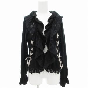 カーディガン ニット フリル リボン付き 長袖 M 黒 ブラック /UD