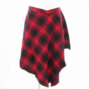 タグ付き Wind 変形 ラップ スカート 巻き フレア ひざ丈 チェック F 赤 レッド /IY