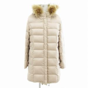 美品 ダウンコート ジャケット フード リバーシブル 2WAY ミドル ハーフ丈 3 ベージュ /AE