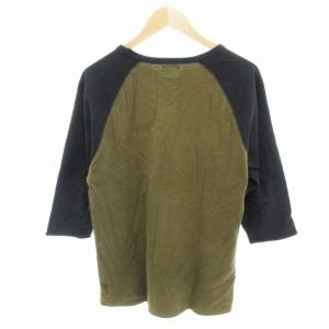 STUSSY 00s Tシャツ カットソー Vガゼット バイカラー 七分袖 M カーキ 黒 ブラック /HO