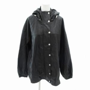 フーデッドコート ジップアップ フェイクレザー ミドル丈 F 黒 ブラック /HO