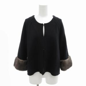ノーカラージャケット ウール ミンクファー切替 長袖 38 M 黒 ブラック /FT
