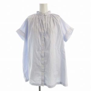シャツ ブラウス ストライプ リボン 半袖 XS ライトブルー /RO MT
