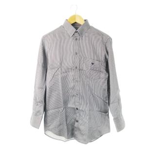 ワイシャツ Yシャツ レギュラー 長袖 コットン ロゴ 刺繍 ストライプ 39 紺 ネイビー /CK5