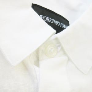 EMPORIO ARMANI 長袖シャツ レギュラー 比翼 麻 リネン混 ロゴ刺繍 S 白 ホワイト /AO14 GY19