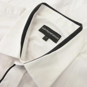 EMPORIO ARMANI シャツ 長袖 コットン 比翼 ライン ワンポイント ロゴ刺繍 S 白 ホワイト /MN1 GY19