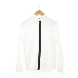 ワイシャツ レギュラーカラー 長袖 ストレッチ 前たてデザイン タック バイカラー ライン 39 M 白