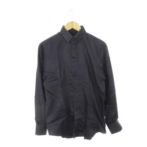 ワイシャツ レギュラーカラー 長袖 コットン 前たてデザイン タック 39 M 紺 ネイビー /AH12