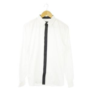 Yシャツ ワイシャツ 長袖 ストレッチ 切替 バイカラー M 白 ホワイト /AO17 GY19