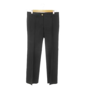 スラックスパンツ ストレート センタープレス ストレッチ 金ボタン ロゴ 40 S 黒 ブラック /MN11