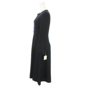 STRAWBERRY-FIELDS ミモレワンピース ロング 七分袖 プリーツ リボン ボタンデザイン 38 M 紺 ネイビー /AO3 GY19