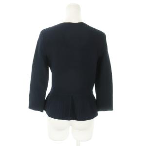 EMPORIO ARMANI ニットジャケット ブルゾン ノーカラー 七分袖 ダブルジップ 切替 ペプラム ハリ感 38 M 紺 ネイビー