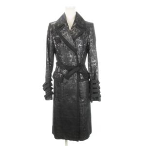 トレンチコート ロング ジャガード ラメ スカル 総柄 袖コンシャス 小さいサイズ 0 XS 黒 ブラック