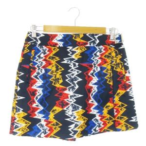 キュロット ラップデザイン ストレッチ プリント ギザギザ ラバーロゴ スポーツ ゴルフ M 紺 ネイビー