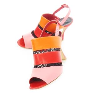 ストラップサンダル ハイヒール レザー 革 メッシュ グラデーション 36.5 23.5cm 赤 レッド