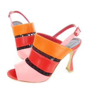 MANOLO BLAHNIK ストラップサンダル ハイヒール レザー 革 メッシュ グラデーション 36.5 23.5cm 赤 レッド