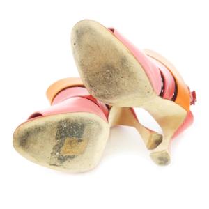 MANOLO BLAHNIK ストラップサンダル ハイヒール レザー 革 メッシュ グラデーション 36.5 23.5cm 赤 レッド