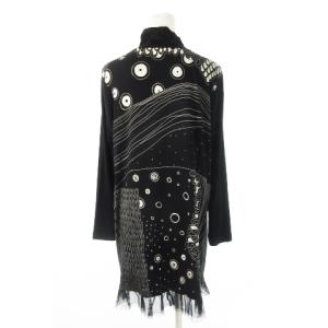 TOKUKO 1er VOL トクコ プルミエヴォル チュニックカットソー ハイネック 長袖 フリル ポイントチュール プリント ギャラクシー 総柄 9 黒