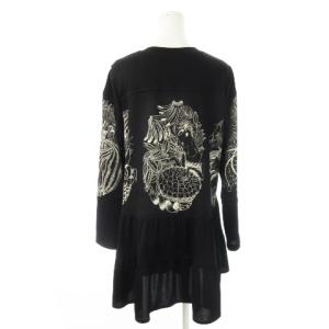 TOKUKO 1er VOL トクコ プルミエヴォル カーディガン 長袖 ロング丈 フレア ストレッチ プリント 果物 総柄 9 黒 ブラック /CK18 GY19