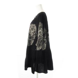 TOKUKO 1er VOL トクコ プルミエヴォル カーディガン 長袖 ロング丈 フレア ストレッチ プリント 果物 総柄 9 黒 ブラック /CK18 GY19