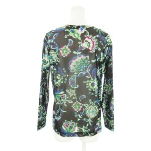 TOKUKO 1er VOL トクコ プルミエヴォル メッシュカットソー クルーネック 長袖 シースルー 透け感 ストレッチ 花柄 総柄 9 緑 グリーン /AH13