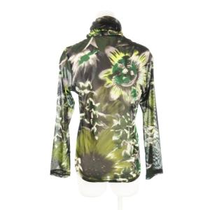 TOKUKO 1er VOL トクコ プルミエヴォル メッシュカットソー ギャザーハイネック 長袖 シースルー 透け感 ストレッチ ボタニカル 総柄 9 緑