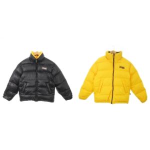ダウンジャケット リバーシブル ジップアップ ロゴ 刺繍 ワッペン XL 黒 ブラック 黄 イエロー FD-44075