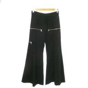 フレアパンツ ベルパンツ ワイド ストレッチ ジップデザイン センターシーム 38 M 黒 ブラック /AO17