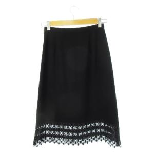EPOCA セミフレアスカート ひざ丈 裾レース ワンポイント シャリ感 38 S 黒 ブラック /CK28 GY19