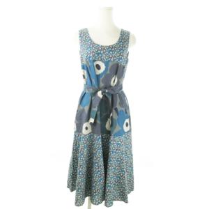 TUSINA UNIKKO ウニッコ ワンピース ロング ノースリーブ フレア コットン 花柄 総柄 リボン