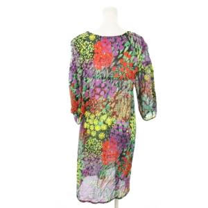 marimekko LOTTA 1 KUKKOMERI ワンピース ひざ丈 七分袖 切替 ギャザー 薄手 総柄 花柄 小さいサイズ