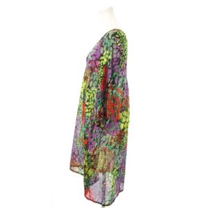 marimekko LOTTA 1 KUKKOMERI ワンピース ひざ丈 七分袖 切替 ギャザー 薄手 総柄 花柄 小さいサイズ