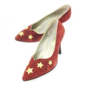 パンプス ハイヒール ポインテッドトゥ スエード レザー 刺繍 星 スター 36 23.0cm 赤 ボルドー